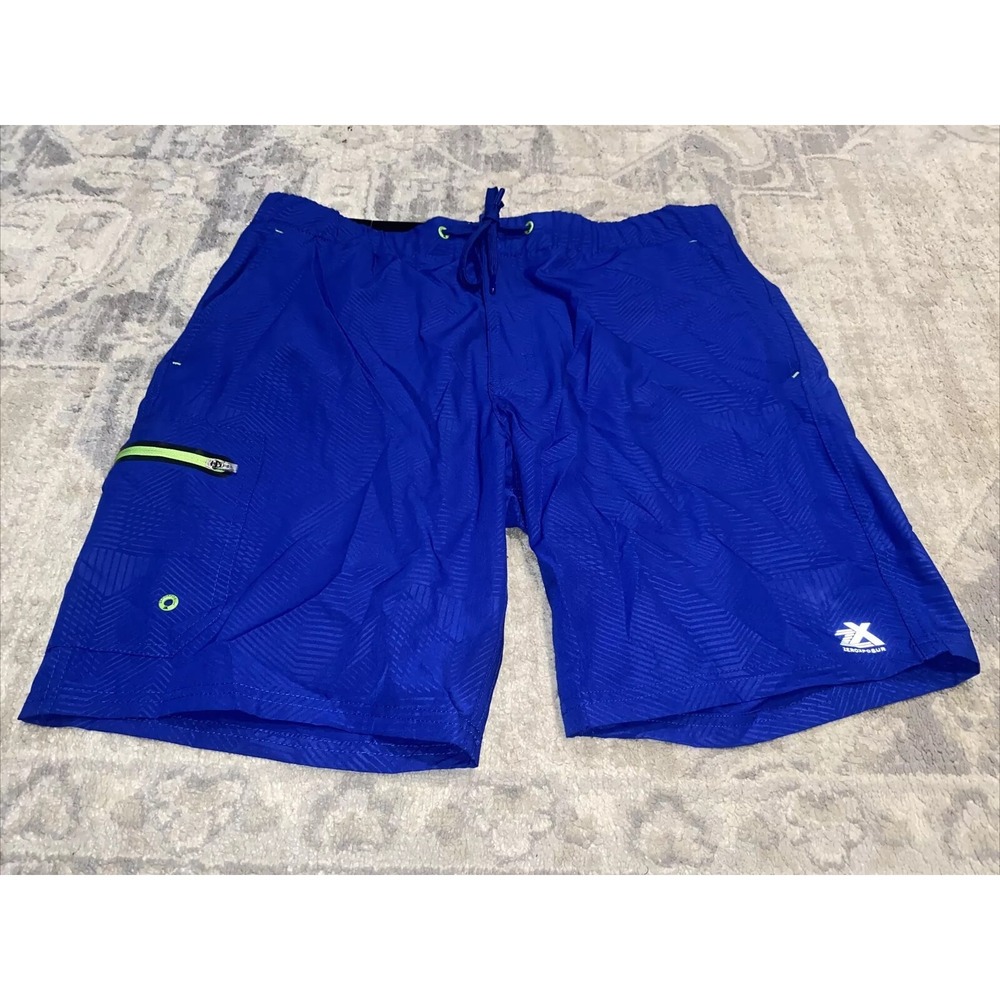 ZeroXposur Mens Swim Trunks Comfort Waistband Stretch UPF 50 Blue Green Sz Large